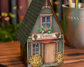 Printable Paper House PDF Template | Florist Shop | Bookshelf Decor