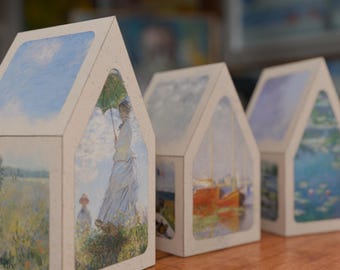 Monet's Masterpieces DIY Paper House Kit | 3 Miniature Impressionist Houses | Art Decor & Gift Boxes