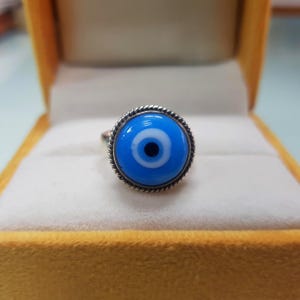 Evil Eye Ring, 925 Sterling Silver, Round Cut Stone, Halloween Ring, Silver Jewelry, Stacker Ring, Pave Ring, Blue Evil Eye, Birthday Gift