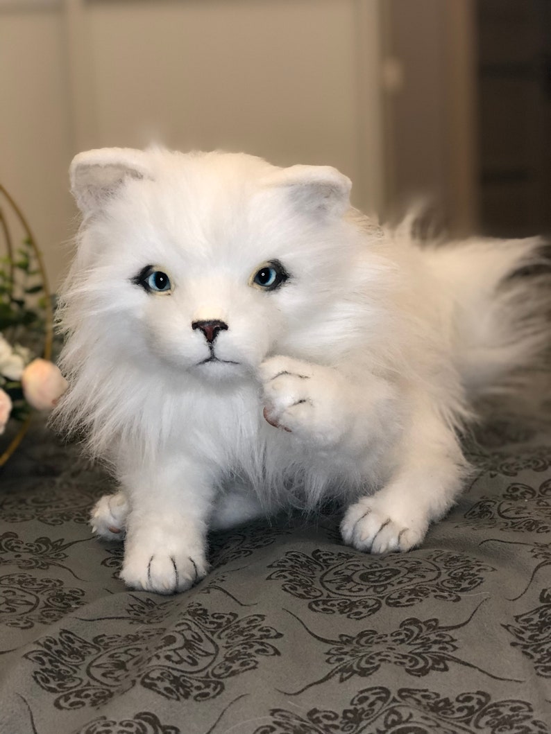 Realistic white cat toy cat stuffed animal kitten toy OOAK | Etsy