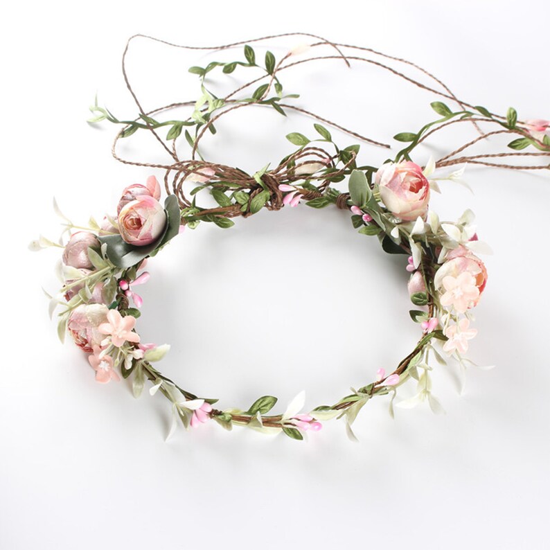 Rustic Boho Rose Floral Head Wreath Bridal Flower Halo Floral Etsy