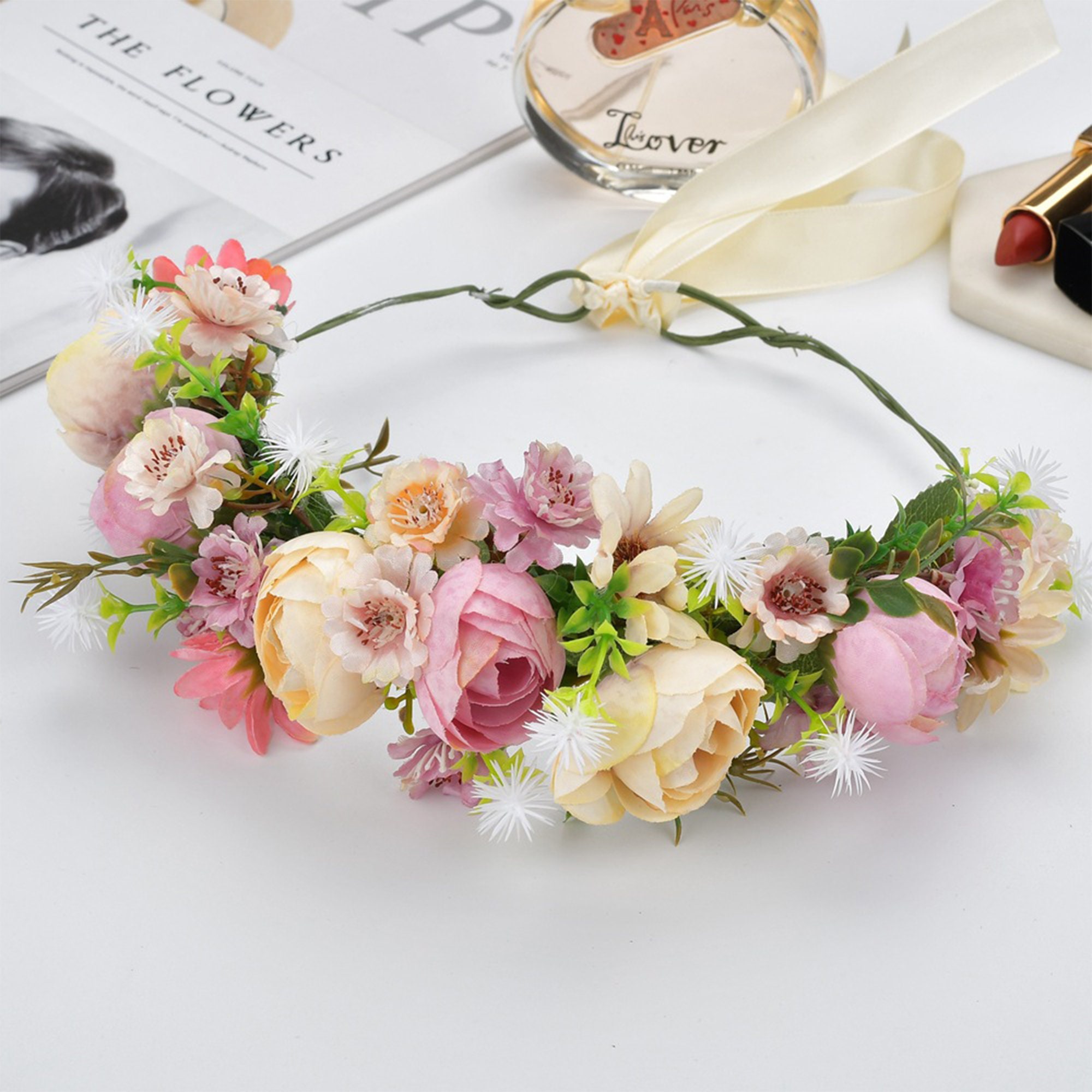 Pink Rose Flower Crown Headband Baby Shower Floral Crown Child Etsy