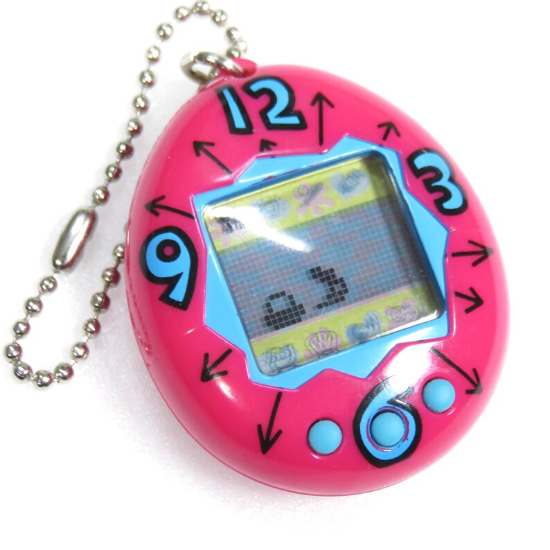 Tamagotchi Original Gen 1 Time Clock Pattern Magenta 1996 Bandai Japan Virtual Pet FS