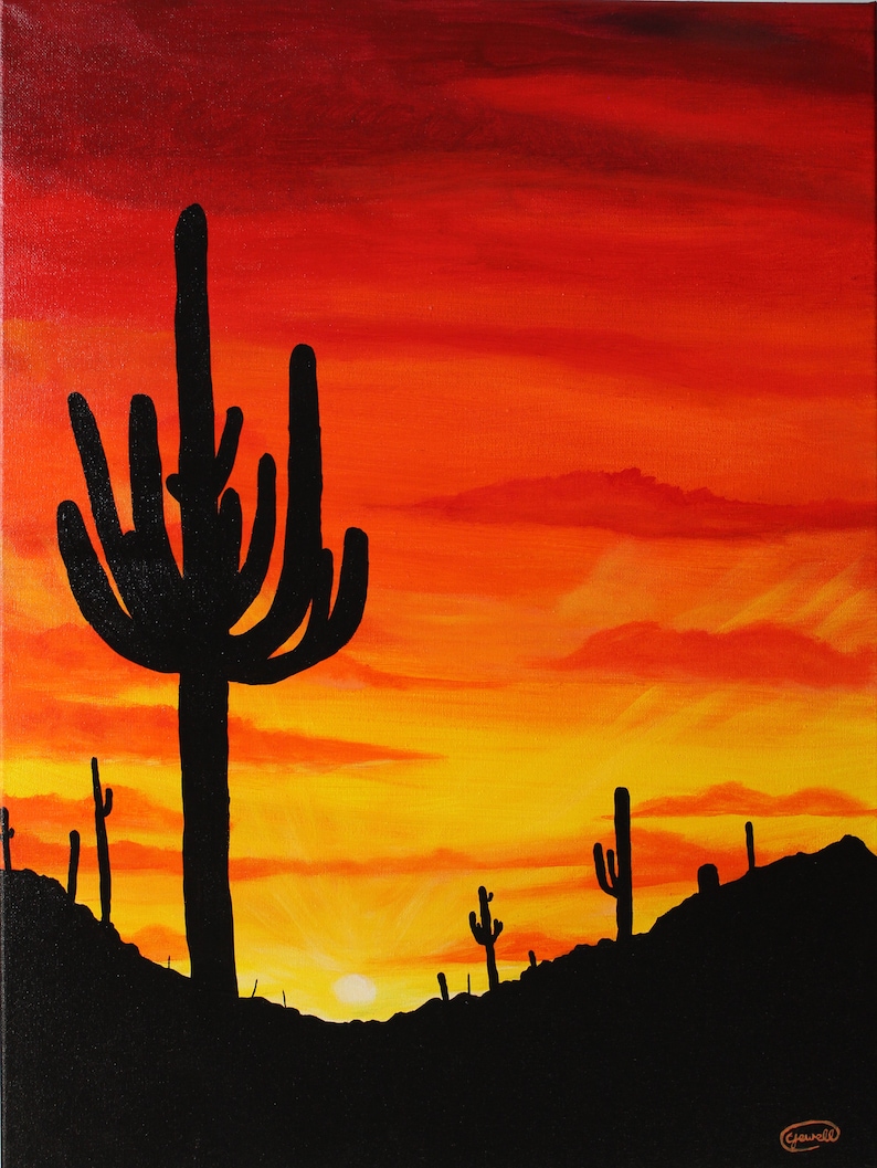 Ancient Saguaro Arizona sunset Art 18x24 landscape art | Etsy