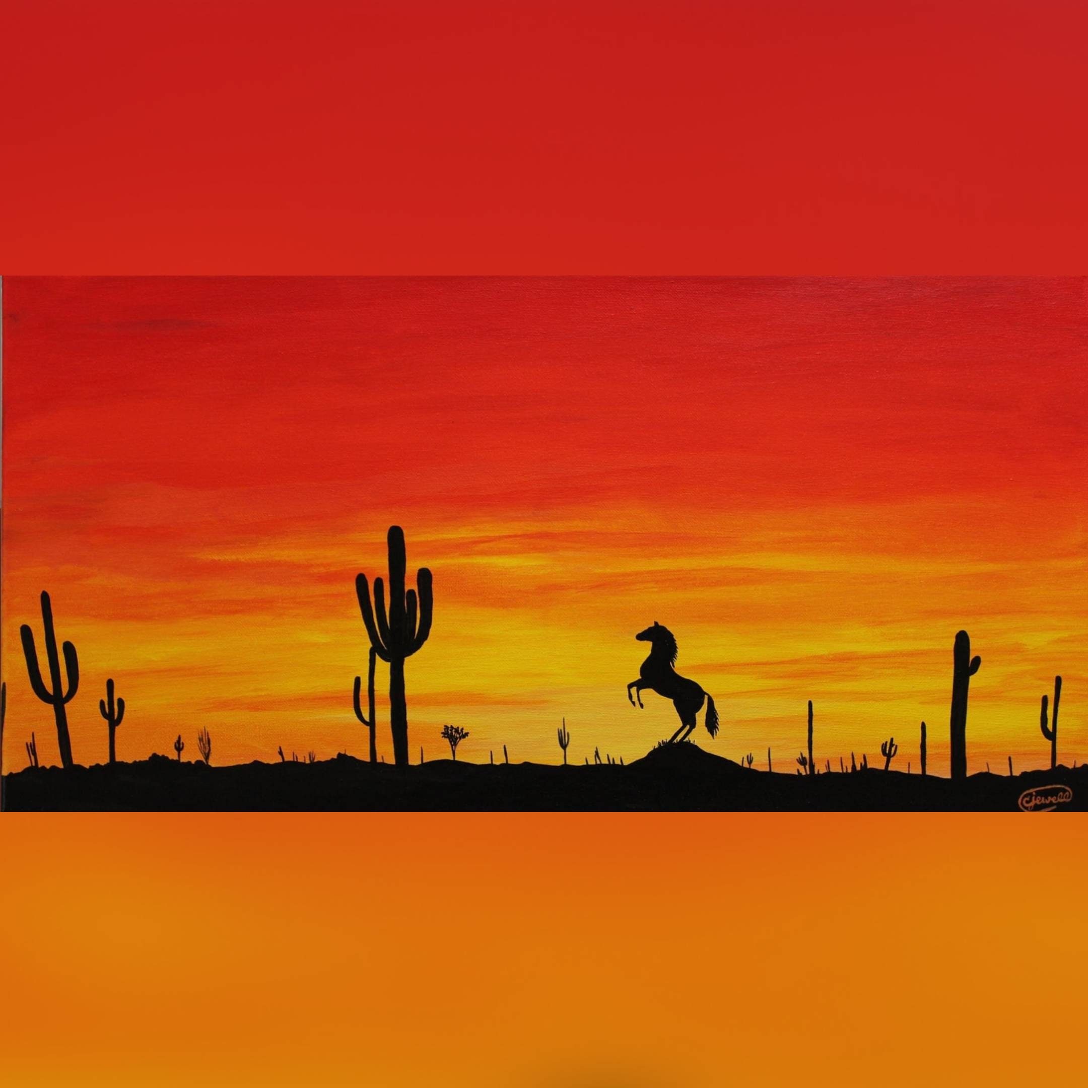 Wild and Free- Arizona Sunset Art -12x24- Large Landscape Art