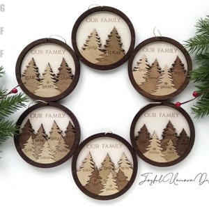 Ornement de sapin de Noël pour 2-7 membres Ornement de nom de famille SVG Fichier SVG Glowforge Xtool Ready File Ornement de sapin de Noël SVG Bundle