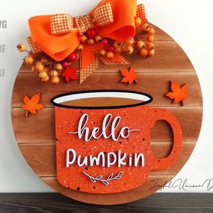 Hallo Kürbis, Rundes Zeichen SVG Kürbisbecher Türschild SVG Herbst Willkommensschild SVG Herbstblätter Türschild Glowforge Cricut Cnc Bereit