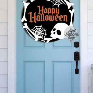 Happy Halloween Round Sign SVG, Skull Welcome Sign, Sceleton Door ...