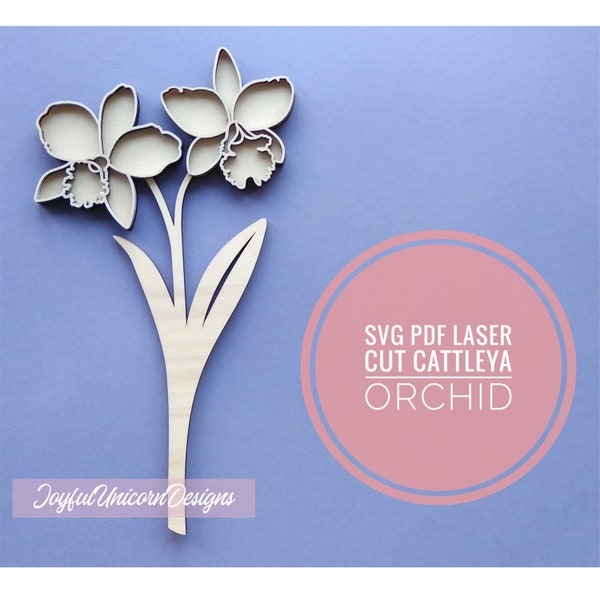 Fleur d'orchidée Cattleya SVG, SVG d'orchidée, fleur découpée au laser pour Cricut et Glowforge, fichier découpé au laser, fleurs en couches SVG, plante découpée au laser