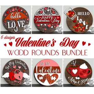 Valentine's Day Wood Rounds Bundle SVG, Valentines Day Door Hangers SVG, Glowforge and Cricut Ready Files, Romantic Welcome Signs