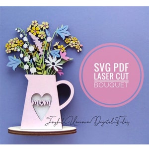 Muttertag Blumenstrauß SVG, Muttertagsgeschenk SVG, Wildblumenstrauß SVG, Schichtblumen svg, Glowforge bereit Datei, Laser Cut-Datei