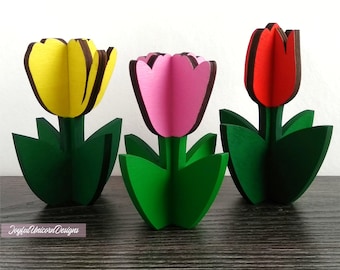 Tulpe SVG Bundle, 3D Tulpe Blume SVG, Laser Cut Datei für Glowforge und CNC, Muttertagsblumen, Holz Blumen Tischdekoration, Laser Cut Blume