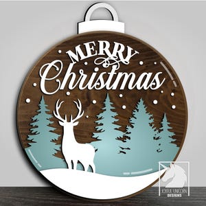 Appendino per porta di Natale con scritta "Buon Natale" in formato SVG, cartello di benvenuto con pallina di Natale, cartello rotondo con cervo in formato SVG, file tagliato al laser, Glowforge, Xtool, Cricut, decorazioni natalizie in formato SVG.