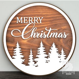 Cartello rotondo di Buon Natale in formato SVG, albero di pino appeso alla porta in formato SVG, cartello della foresta invernale in formato SVG, cartello di benvenuto natalizio, file di taglio laser Glowforge Xtool
