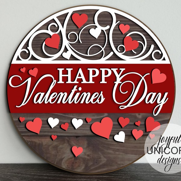 Happy Valentine's Day Welcome Sign SVG, Hearts Round Sign SVG, Glowforge and Cricut Ready File, Laser Cut File, Valentines Day Door Hanger