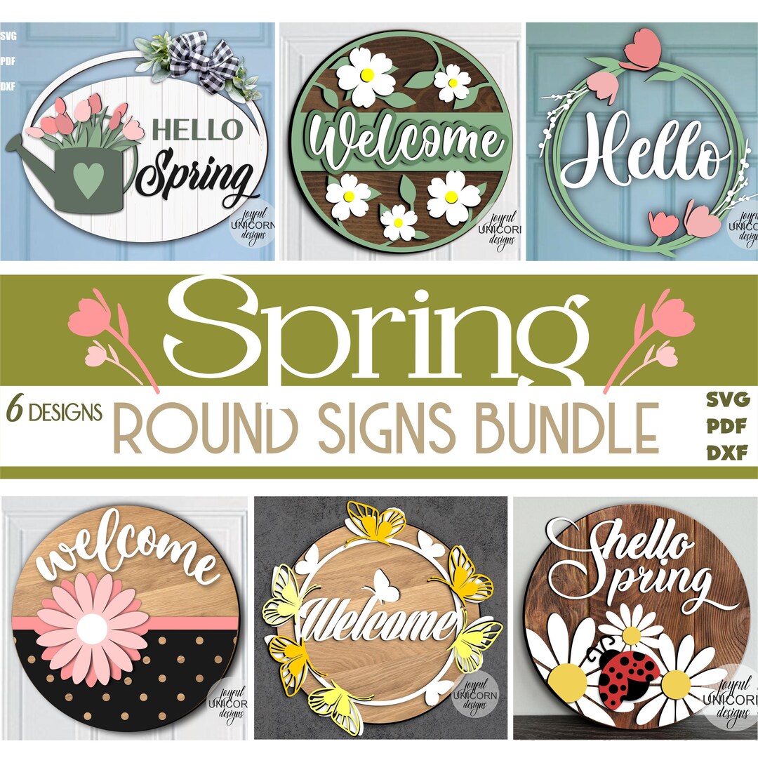 Spring Round Signs SVG Bundle, Spring Door Hanger SVG, Spring Welcome ...