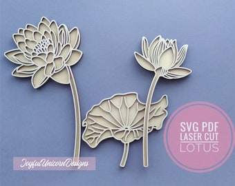 Fleur de lotus SVG, lot de fleurs coupées au laser SVG, Glowforge et fichier prêt pour la Cricut, Lotus Lily svg, bouquet de fleurs en bois, fichier découpé au laser
