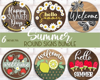 Summer Round Sign Bundle, Summer Door Hangers Bundle, Summer Welcome Signs, Cricut and Glowforge Ready File, CNC File, Laser Cut Files