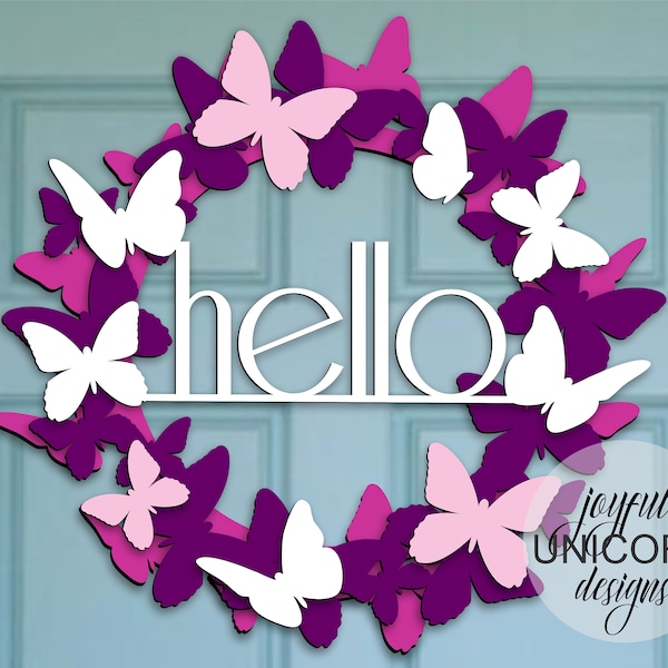 Butterfly Welcome Sign SVG, Spring Wreath SVG, Summer Door Hanger, Glowforge and Cricut Ready File, Front Door Decor, Hello Door Sign SVG