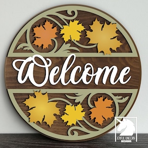Ahornblätter Willkommen Türschild SVG Herbstlaub Runde Zeichen Laser Cut Datei Glowforge Cricut-Datei CNC-Datei Herbst Veranda Zeichen SVG