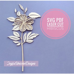 Kwiat hibiskusa SVG, Kwiat tropikalny SVG, Kwiat hawajski SVG, Kwiat cięty laserowo dla Cricut i Glowforge, Kwiat polny SVG, Kwiat warstwowy SVG