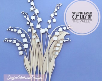 Lily of the Valley Flower SVG, Laser Cut flowers SVG Bundle, Wooden Bouquet SVG, Laser Cut File for Cricut and Glowforge, Wildflower svg