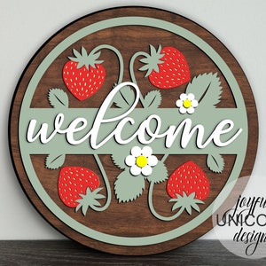 Strawberry Welcome Sign SVG, Summer Welcome Sign SVG, Wood Round Sign svg, Laser Cut File, Glowforge and Cricut Ready File, CNC File