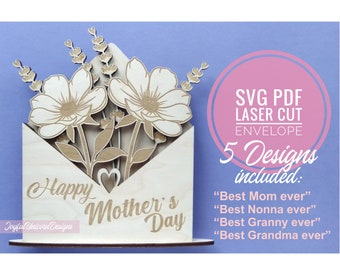 Mother's Day Sign SVG, Mothers Day Flowers SVG, Laser Cut File, Glowforge Ready File, Gift For Mom SVG, Best Mom Ever, Best Granny Ever svg