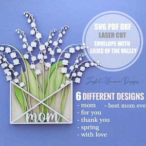 Fleur de muguet SVG, SVG de signe de la fête des mères, cadeau fête des mères SVG, fichier découpé au laser, fichier prêt Glowforge, svg de fleurs de fête des mères