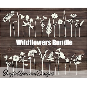 Schöne Wildblumen SVG Bundle, Laser geschnittene Blumen, Glowforge und Cricut-Dateien, Laser geschnittene Pflanzen, Vektor-Blumen SVG, Holz Blumenstrauß