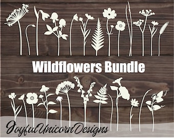 Wunderschöne Wildblumen SVG Bundle, Laser geschnittene Blumen, Glowforge und Cricut Dateien, Laser geschnittene Pflanzen, Vektor Blumen SVG, Holz Blumenstrauß