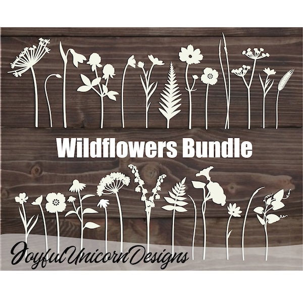 Wunderschöne Wildblumen SVG Bundle, Laser geschnittene Blumen, Glowforge und Cricut Dateien, Laser geschnittene Pflanzen, Vektor Blumen SVG, Holz Blumenstrauß