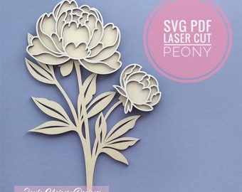 Peony SVG, Peony Flower SVG, Laser Cut Flowers SVG, Layered flower svg, Laser Cut File for Cricut and Glowforge, Wood flower svg