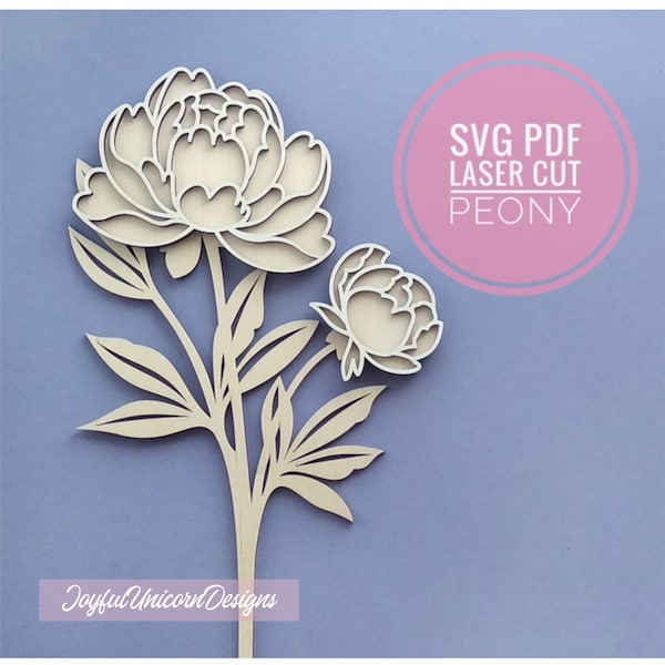 Peonía SVG, Flor de peonía SVG, Flores cortadas con láser SVG, Flor en capas svg, Archivo cortado con láser para Cricut y Glowforge, Flor de madera svg