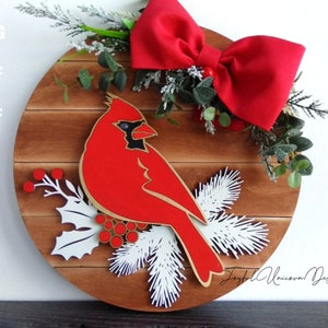 Cardinal Weihnachtsschild SVG Türhänger SVG Laser Cut Datei für Glowforge Xtool Weihnachtsrundes Zeichen SVG Weihnachten Haustürschild