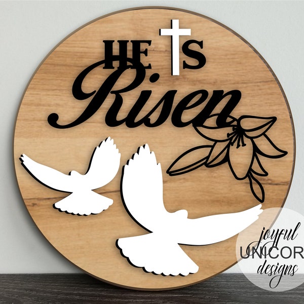 He Is Risen Door Hanger SVG, Easter Religious Sign SVG, Easter Welcome Sign SVG, Glowforge and Cricut Ready File, Easter Front Door Decor
