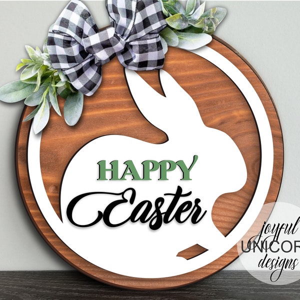 Happy Easter Round Sign SVG, Easter Bunny door Hanger SVG, Easter Welcome Sign SVG, Laser Cut File, Cricut svg File, Glowforge svg File