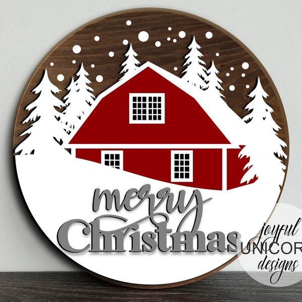 Letrero de cabina de Navidad SVG, colgador de puerta redonda de madera, letrero de vacaciones de invierno, archivo cortado con láser, archivo Glowforge y Cricut Ready, decoración de la puerta principal