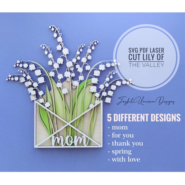 Fleur de muguet SVG, SVG de signe de la fête des mères, cadeau fête des mères SVG, fichier découpé au laser, fichier prêt Glowforge, svg de fleurs de fête des mères