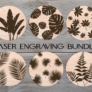 Tropical Leaves SVG Bundle, Laser Engraving File, Wood Round Board, Glowforge Ready File, CNC File, Palm Leaf svg, Banana Leaf svg, Fern svg