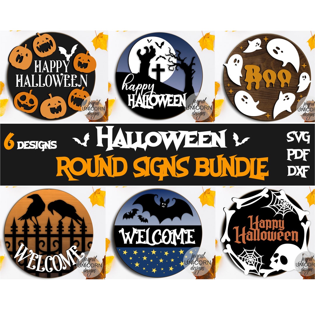 Halloween Round Signs SVG Bundle, Halloween Door Hangers, Laser Cut