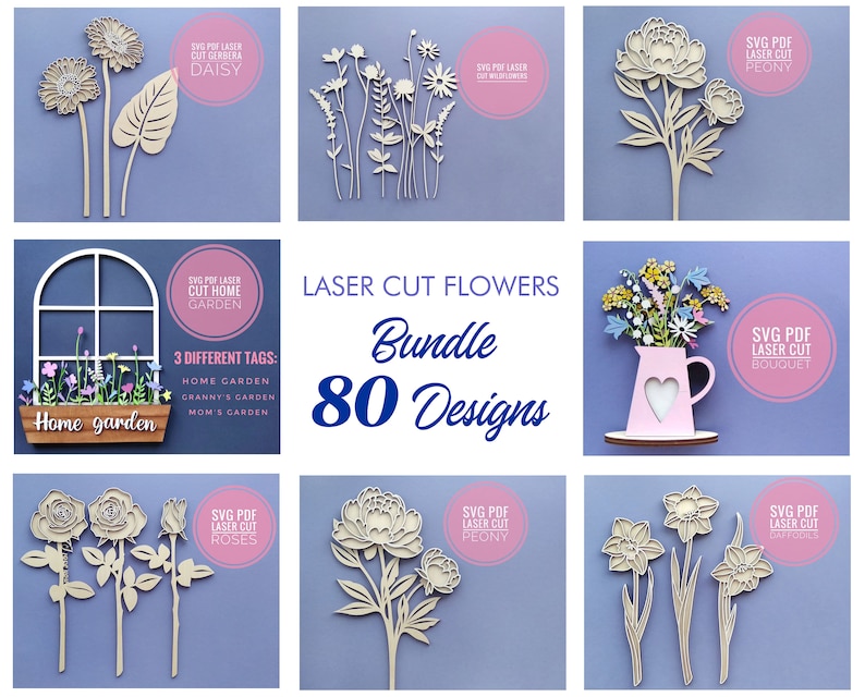Laser Cut Flowers SVG Bundle Layered Flowers SVG Etsy