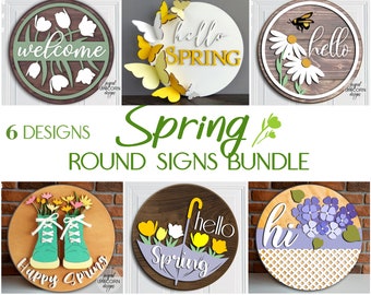 Spring Round Sign SVG, Spring Door Hanger SVG Bundle, Spring Welcome Sign SVG, Glowforge Ready File, Laser Cut File, Floral Door Hanger