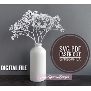 Fiore di ali di bambino in formato SVG, Gypsophila in formato SVG, Fiore tagliato al laser per Cricut e Glowforge, Bouquet di fiori di legno, Fiore di campo in formato SVG, File tagliato al laser