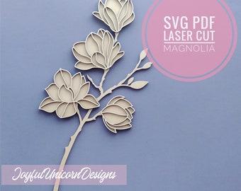 Magnolia Flower SVG, Laser Cut Flowers SVG, Laser Cut File for Cricut and Glowforge, Layered Flower SVG, Wood Flower svg