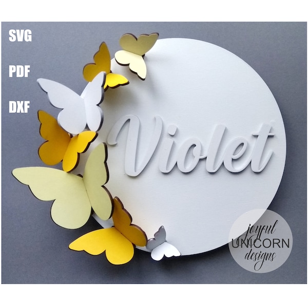 3D Butterfly Nursery Sign SVG, Girl Name Nursery Sign SVG, Baby Girl Room Decor svg, Glowforge Ready File, CNC File, Custom Name Sign svg