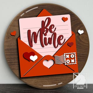 Be Mine Türschild Valentinstag Liebesbrief SVG, Valentinstag Umschlag Zeichen, Glowforge und Cricut bereit Datei, Laser Cut-Datei