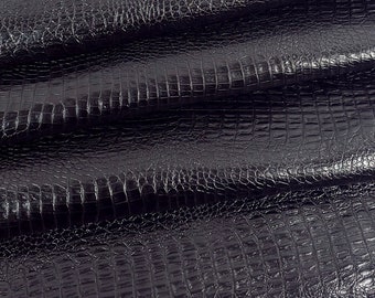 Black Reptile Crocodile Alligator Two Toned Shine Finish Leather Embossed Texture Amazing Relief