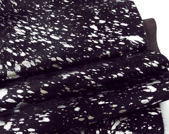 Piel de vacuno negra plateada con acabado decapado ácido