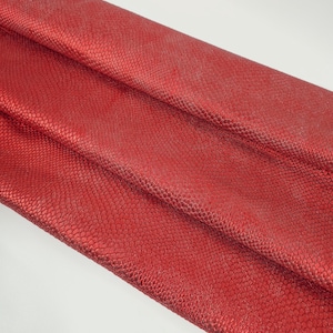 Red Pitonato Embossed Washed Look Metallic Amazing Relief Snake Leather